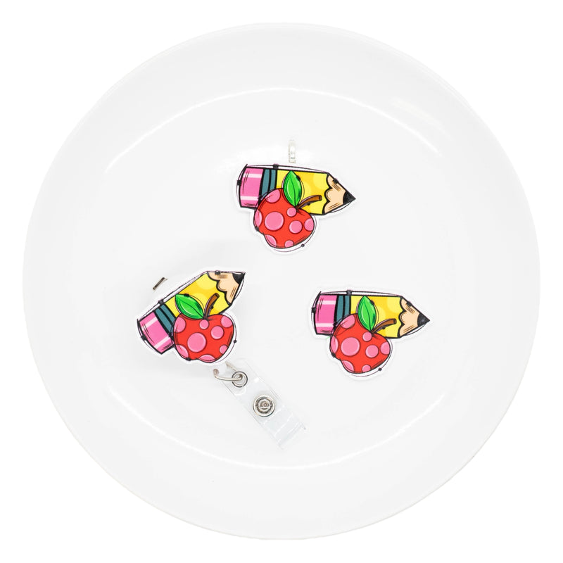 Pencil w/Polka Dot Apple Acrylic Accent 37x50mm (Package of 1)
