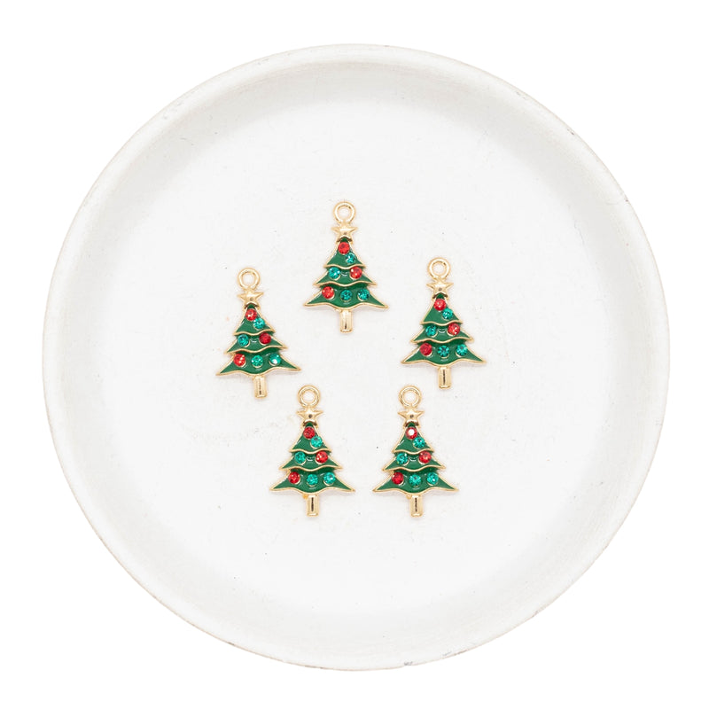 Christmas Tree Enamel Charm w/Rhinestones 23x15mm (Package of 5)