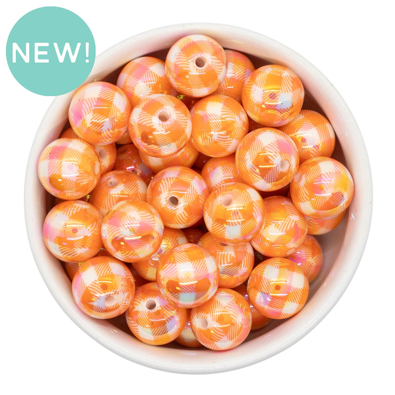 Iridescent Orange Plaid Beads 16mm (Package of 10)
