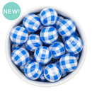 White w/Blue Plaid Beads 20mm (Package of 10)