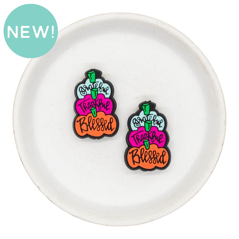 Pumpkin Stack Grateful Thankful Blessed Silicone Focal Bead 34x22mm (Package of 2)