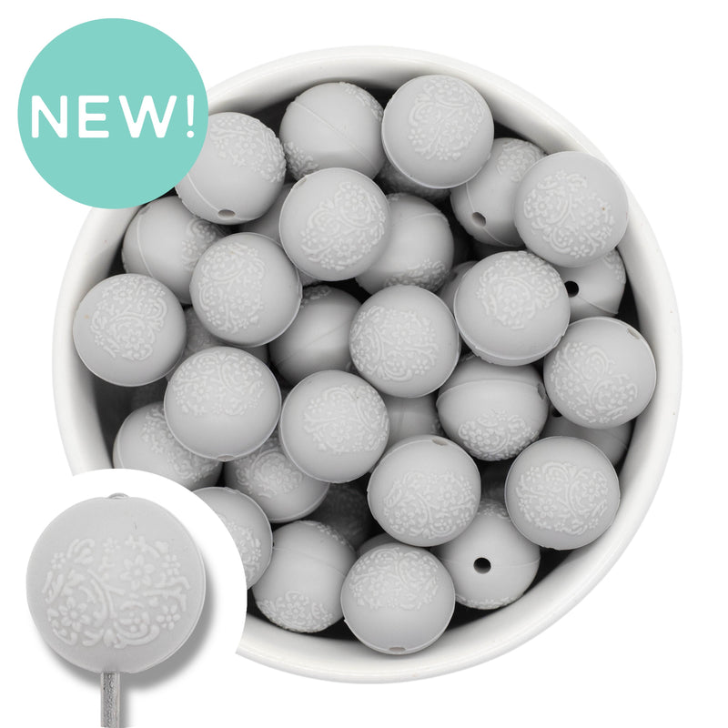 Embossed Coin Grey Silicone Beads 15mm (Package of 10)