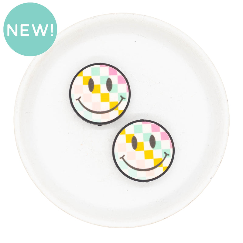 Multicolor Check Smiley Silicone Focal Bead 30mm (Package of 2)