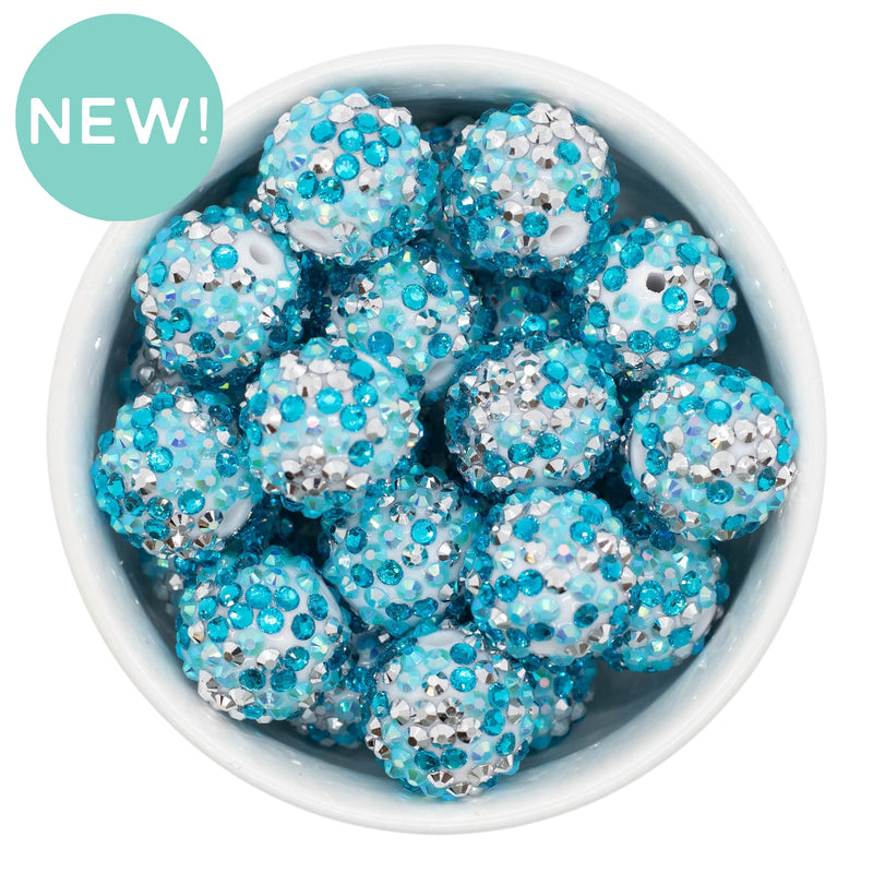 Shades of Turquoise & Silver Confetti Rhinestone Beads 20mm (Package of 10)