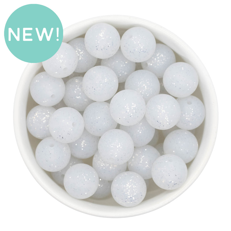 Bright White Glitter Silicone Beads 15mm (Package of 10)