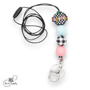 Black & White Check Apple Teacher Silicone Focal Bead 26x28mm (Package of 2)