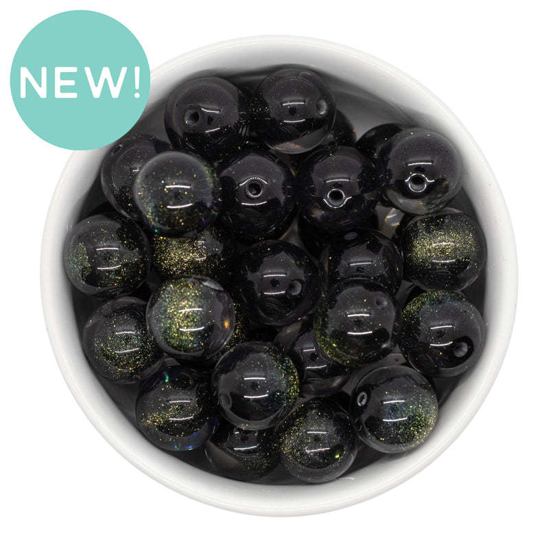 Black Color Core Glitter Illusion Beads 16mm (Package of 10)
