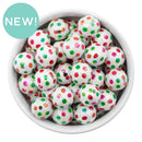 Iridescent White Base Christmas Polka Dot Beads 16mm (Package of 10)