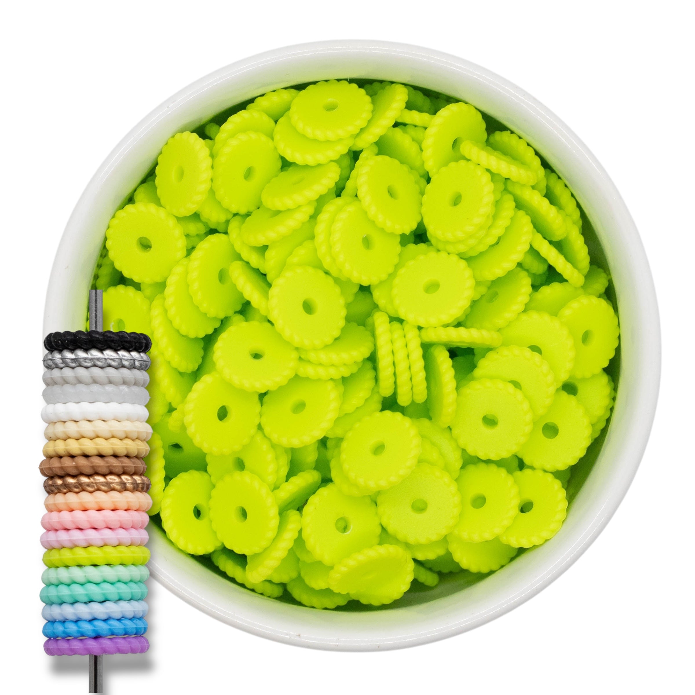 Green Apple Rope Edge Silicone Spacer Beads 12x2mm (Package of 20)