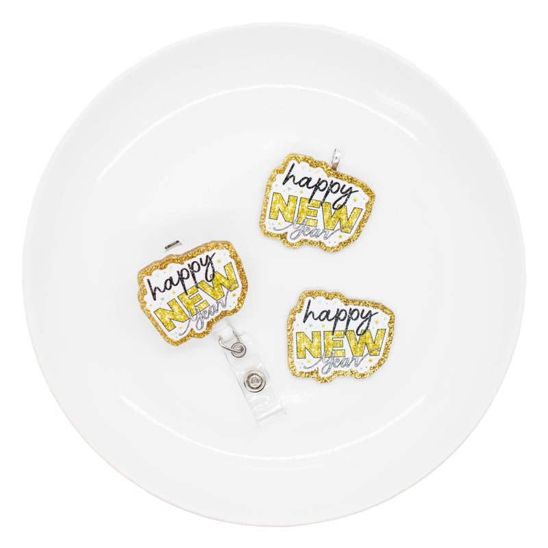 Gold, Silver & Black Happy New Year Acrylic Accent 38x44mm (Package of 1)