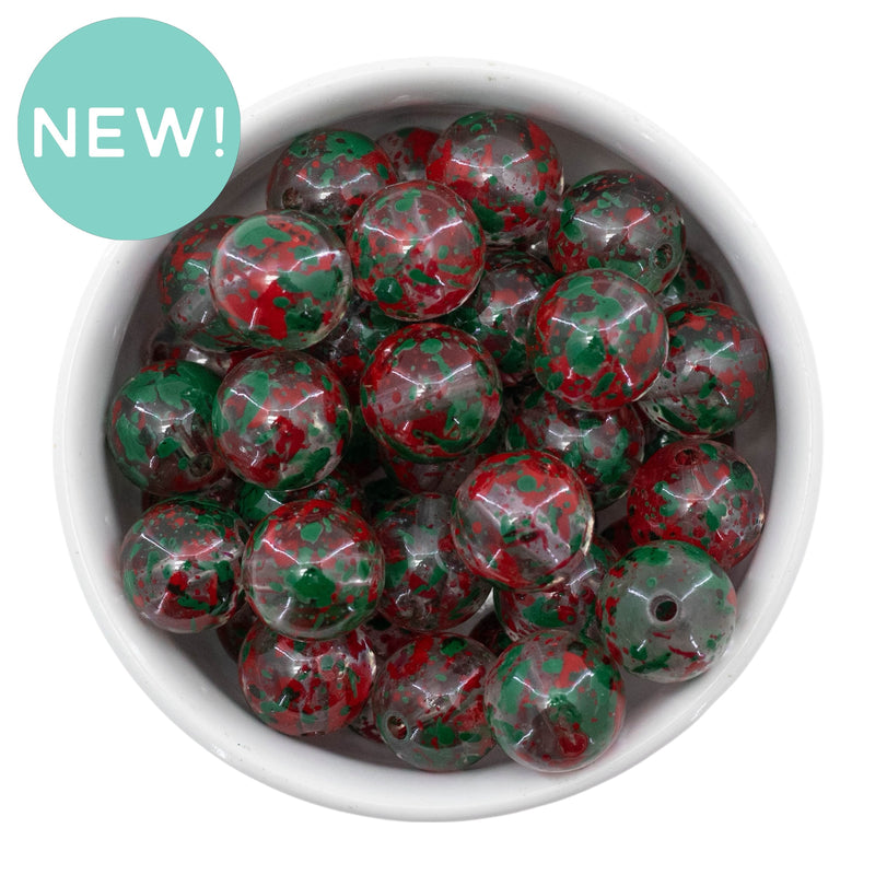 Clear w/Christmas Splatter Beads 16mm (Package of 10)
