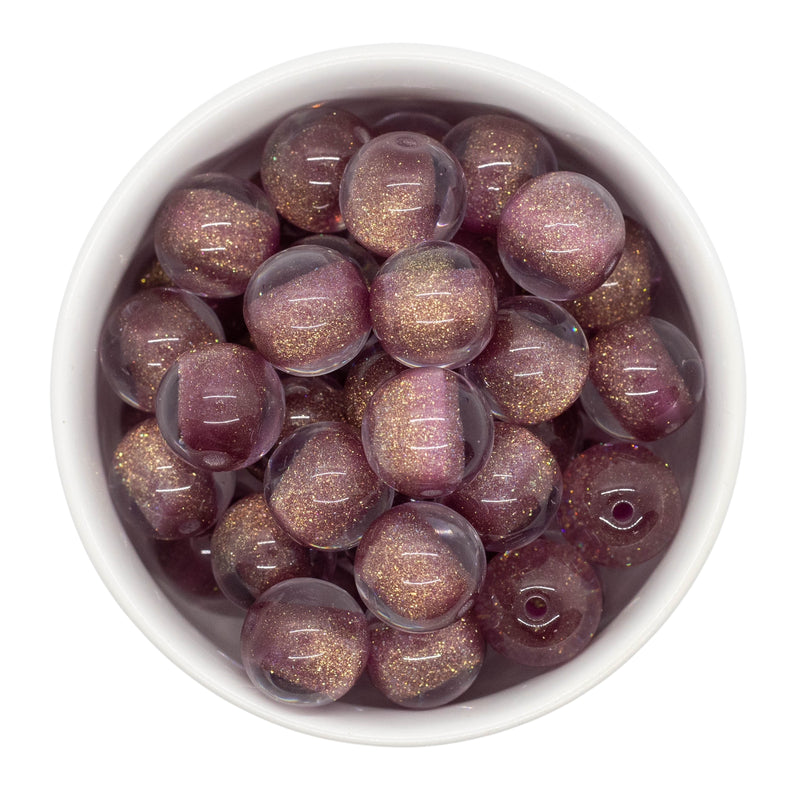 Mauve Color Core Glitter Illusion Beads 16mm (Package of 10)