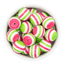 Hot Pink & Lime Green Stripe Beads 20mm (Package of 10)