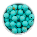 Robin Egg Marbled Round 15mm Silicone Beads (Package of 10)