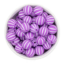 Orchid w/White Vertical Stripe Printed Silicone Beads 15mm (Package of 10)
