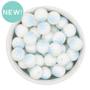 White w/Blue Snowflake Printed Silicone Beads 15mm (Package of 10)