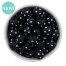 Black w/White Polka Dot Printed Silicone Beads 15mm (Package of 10)