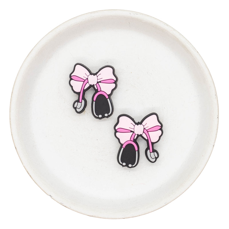 Powder Pink Stethoscope Bow Silicone Focal Bead 27x24mm (Package of 2)