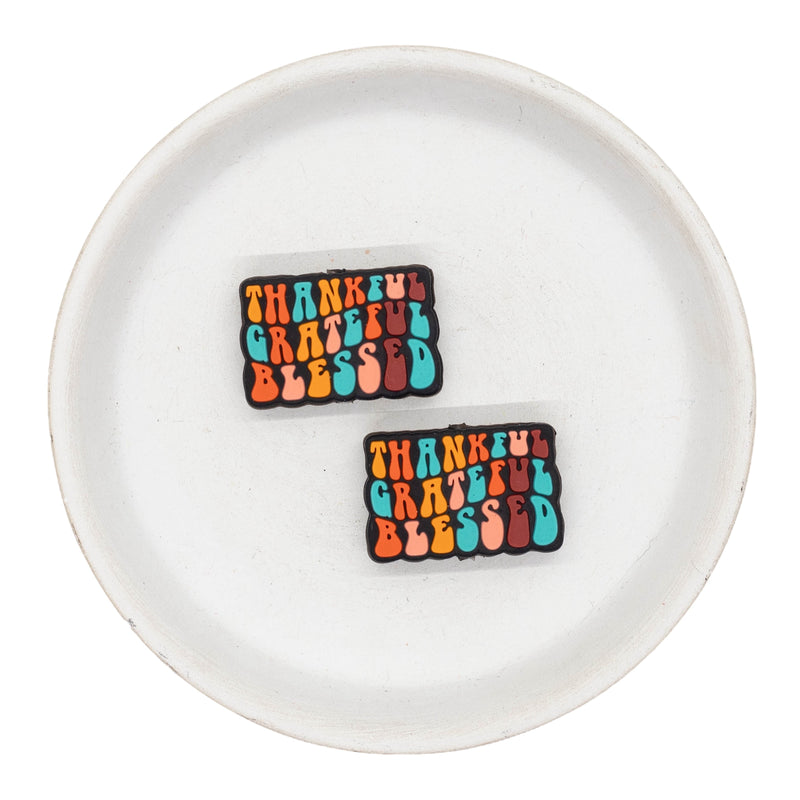 Multicolor Thankful Grateful Blessed Silicone Focal Bead 19x29mm (Package of 2)