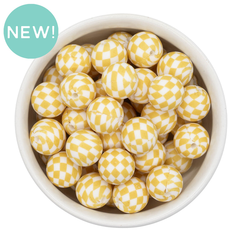 Beige Check Printed Silicone Beads 15mm (Package of 10)