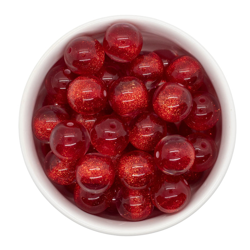 Red Color Core Glitter Illusion Beads 16mm (Package of 10)