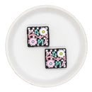 MAMA Black & White Plaid w/Daisies Silicone Focal Bead 27x25mm (Package of 2)