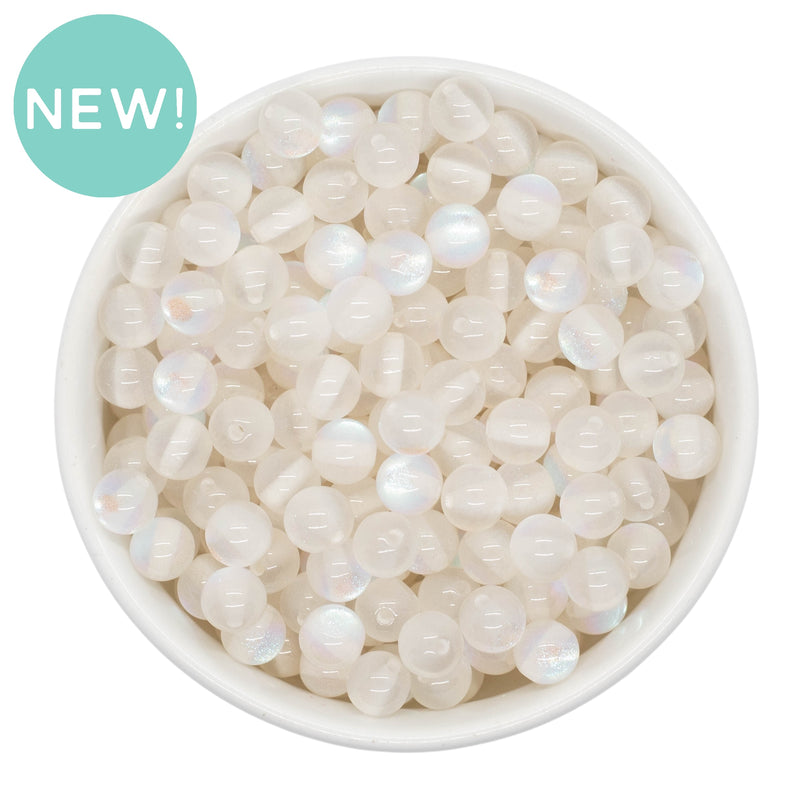 White Shimmery Cat's Eye Beads 8mm (Package of Approx. 50 Beads)