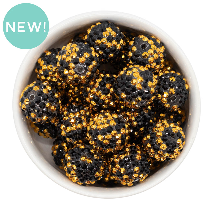 Black & Gold Confetti Rhinestone Beads 20mm (Package of 10)