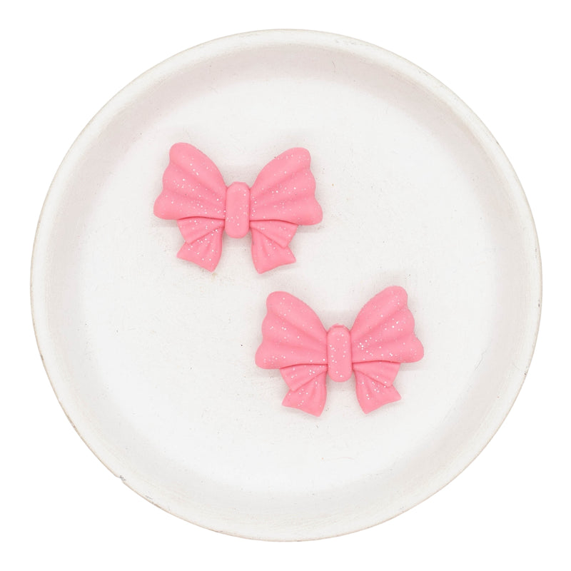 3-D Pink Glitter Bow Silicone Focal Bead 26x34x10mm (Package of 2)