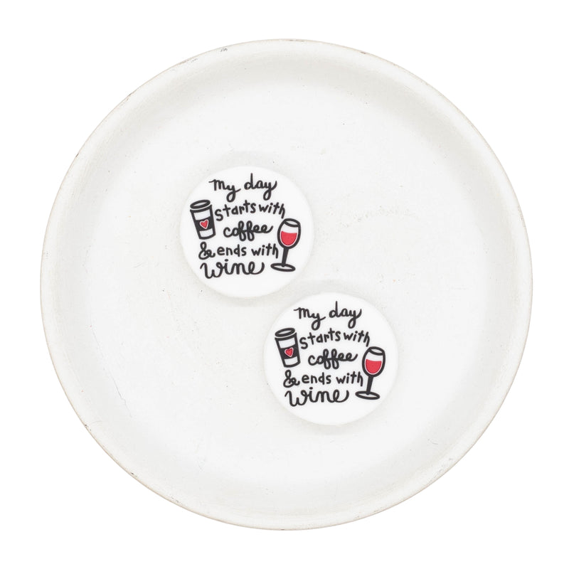 My Day Starts with Coffee & Ends with Wine Silicone Focal Bead 28mm (Package of 2)