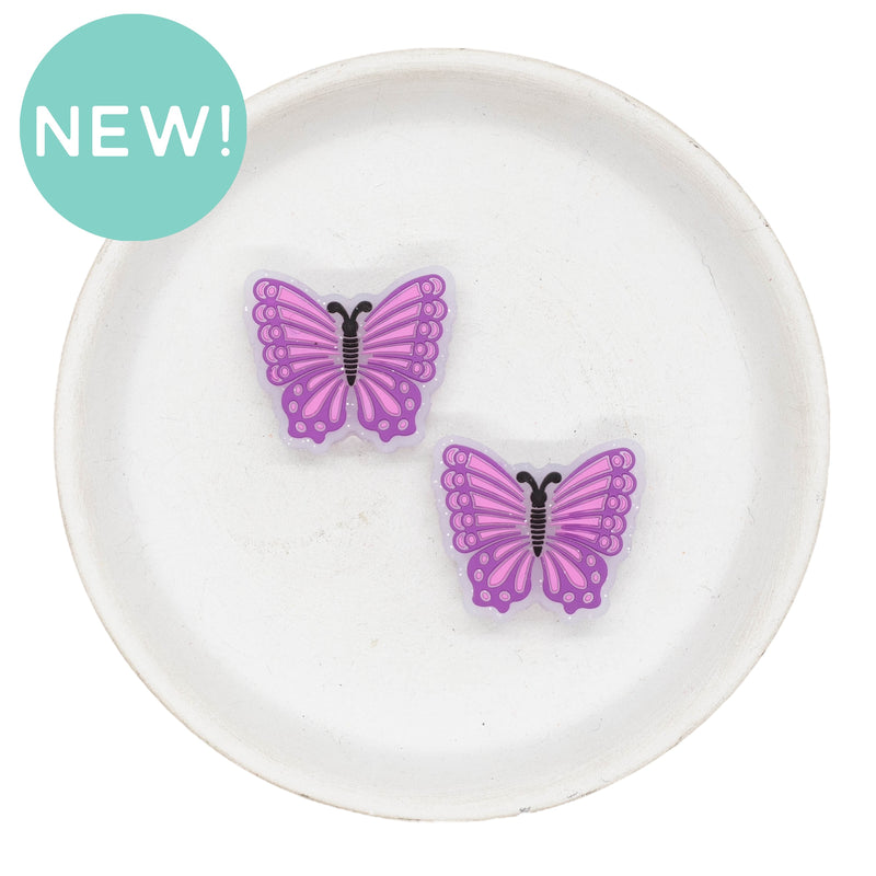 Purple Butterfly Glitter Silicone Focal Bead 25x29mm (Package of 2)