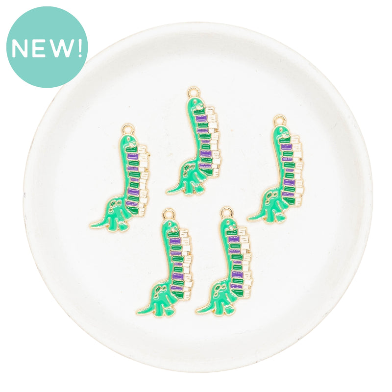 Dinosaur w/Stack of Books Enamel Charm 33x18mm (Package of 5)