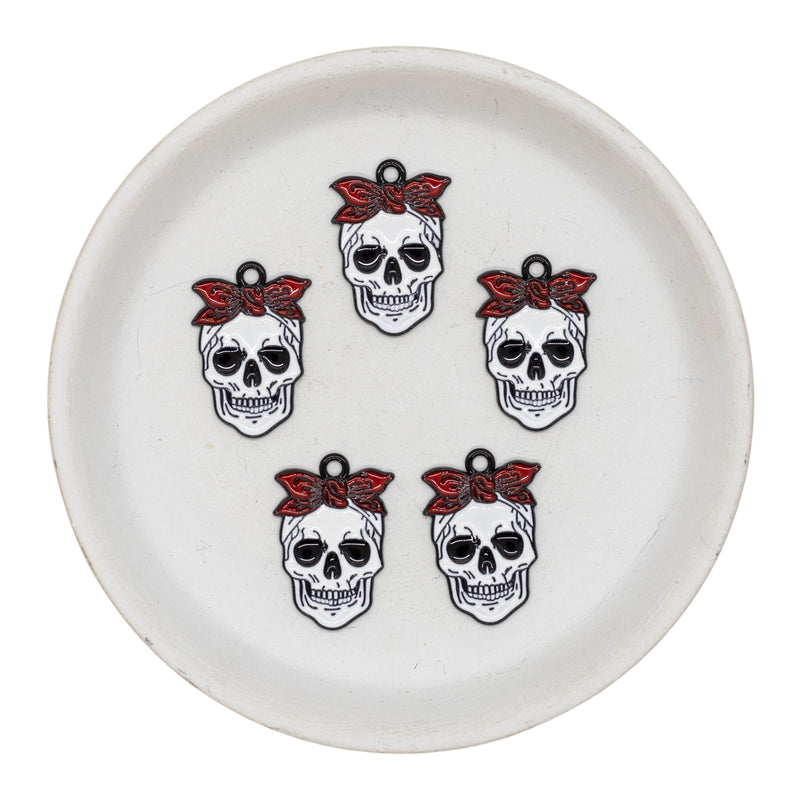 Skull w/Top Knot Enamel Charm 25x18mm (Package of 5)