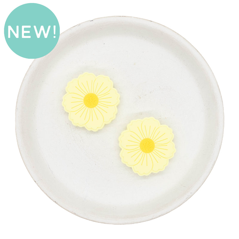 Pale Yellow Flower w/Yellow Center Silicone Focal Bead 30mm (Package of 2)