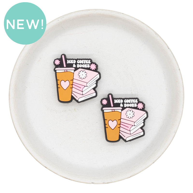 Iced Coffee & Books Silicone Focal Bead 30x28mm (Package of 2)