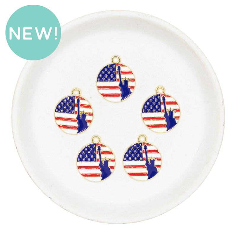 Statue of Liberty & American Flag Enamel Charm 20mm (Package of 5)
