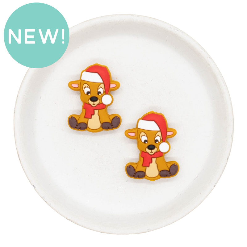 Reindeer w/Santa Hat Silicone Focal Bead 32x25mm (Package of 2)