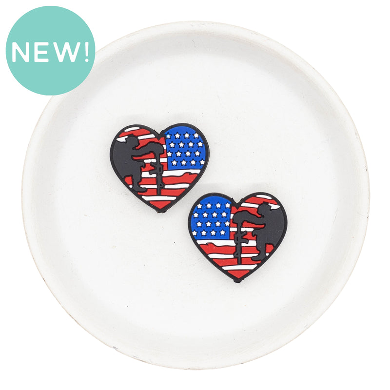 American Flag Heart w/Military Silhouette Silicone Focal Bead 27x30mm (Package of 2)
