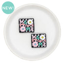 MAMA Black & White Plaid w/Daisies Silicone Focal Bead 27x25mm (Package of 2)