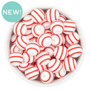 White w/Red Stripe Printed Silicone Beads 15mm (Package of 10)