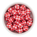 White w/Red Plaid Beads 16mm (Package of 10)