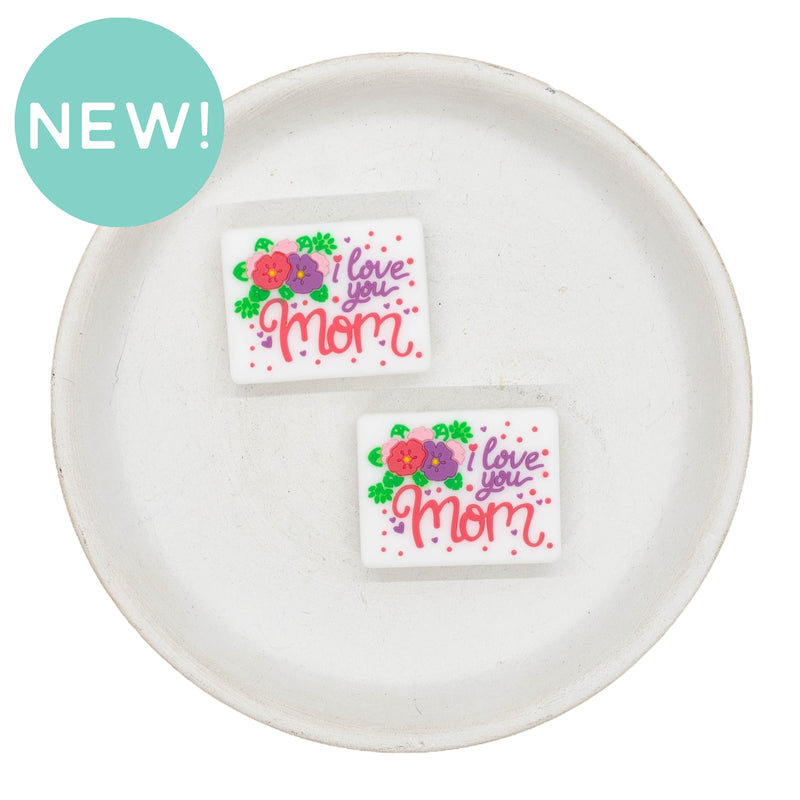 I Love You Mom Silicone Focal Bead 23x30mm (Package of 2)