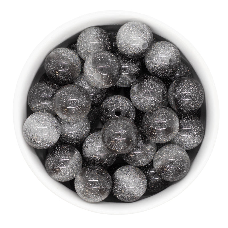 Double Color Super Glitter Black & Grey/Silver Beads 16mm (Package of 10)