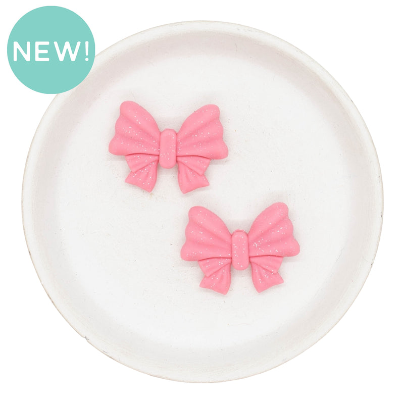 3-D Pink Glitter Bow Silicone Focal Bead 26x34x10mm (Package of 2)