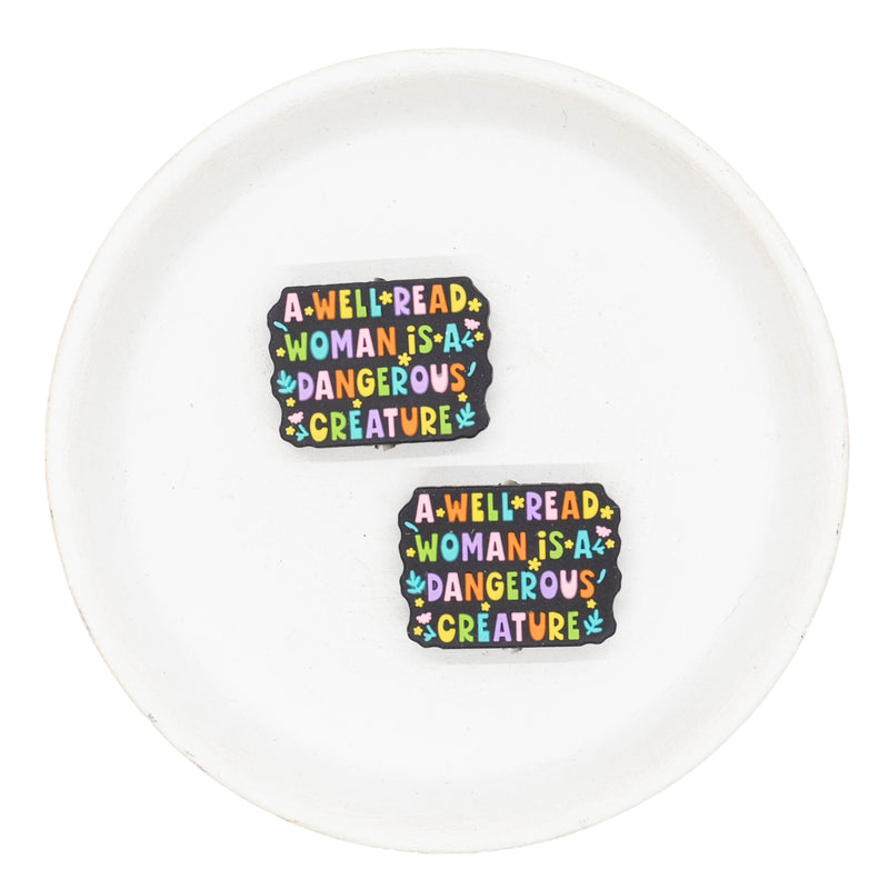 A Well Read Woman is a Dangerous Creature Silicone Focal Bead 21x29mm (Package of 2)