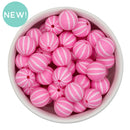 Bubblegum Pink w/White Vertical Stripe Printed Silicone Beads 15mm (Package of 10)