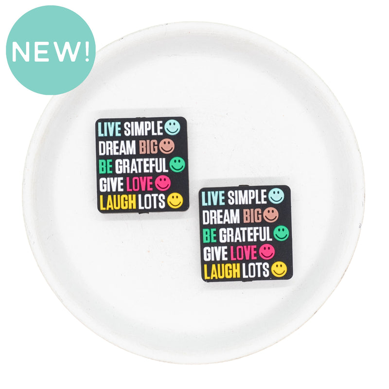 Live Simple, Dream Big, Be Grateful, Give Love, Laugh Lots Silicone Focal Bead 29x28mm (Package of 2)