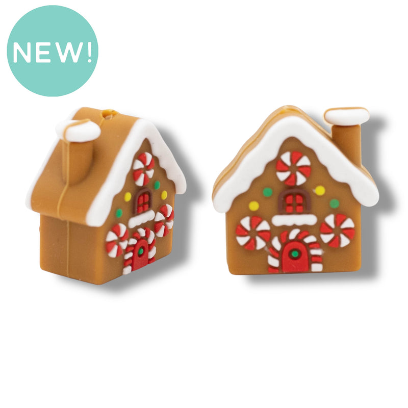 3-D Gingerbread House Silicone Focal Bead 25x26x14mm (Package of 2)