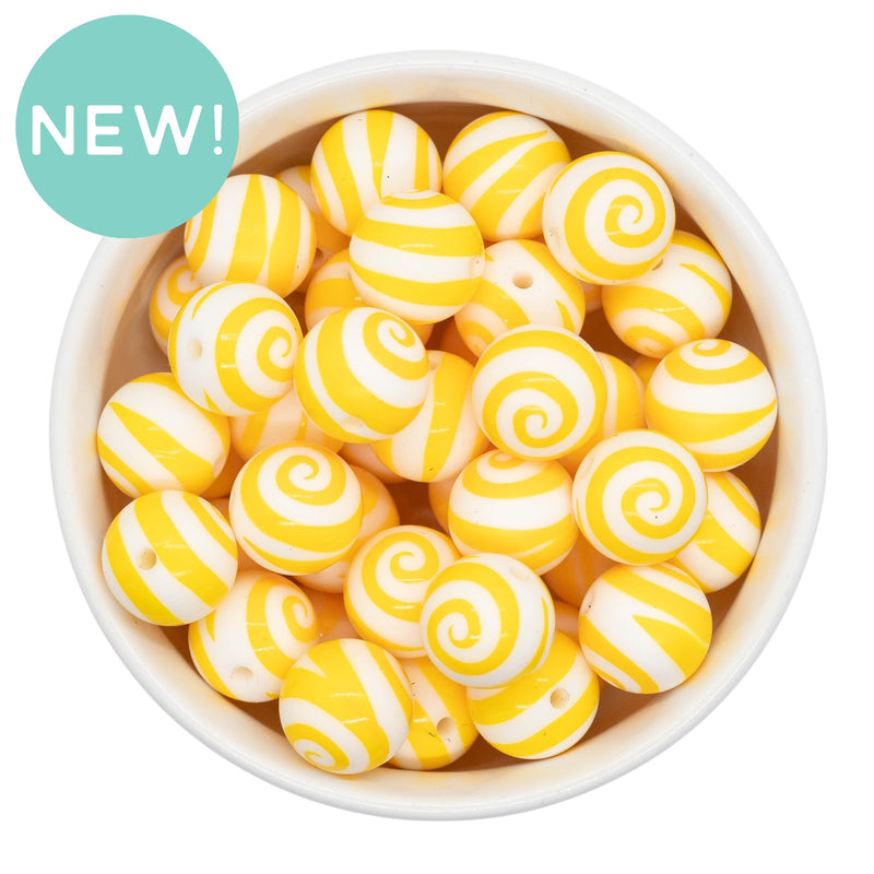 Yellow Swirl Printed Silicone Beads 15mm (Package of 10)