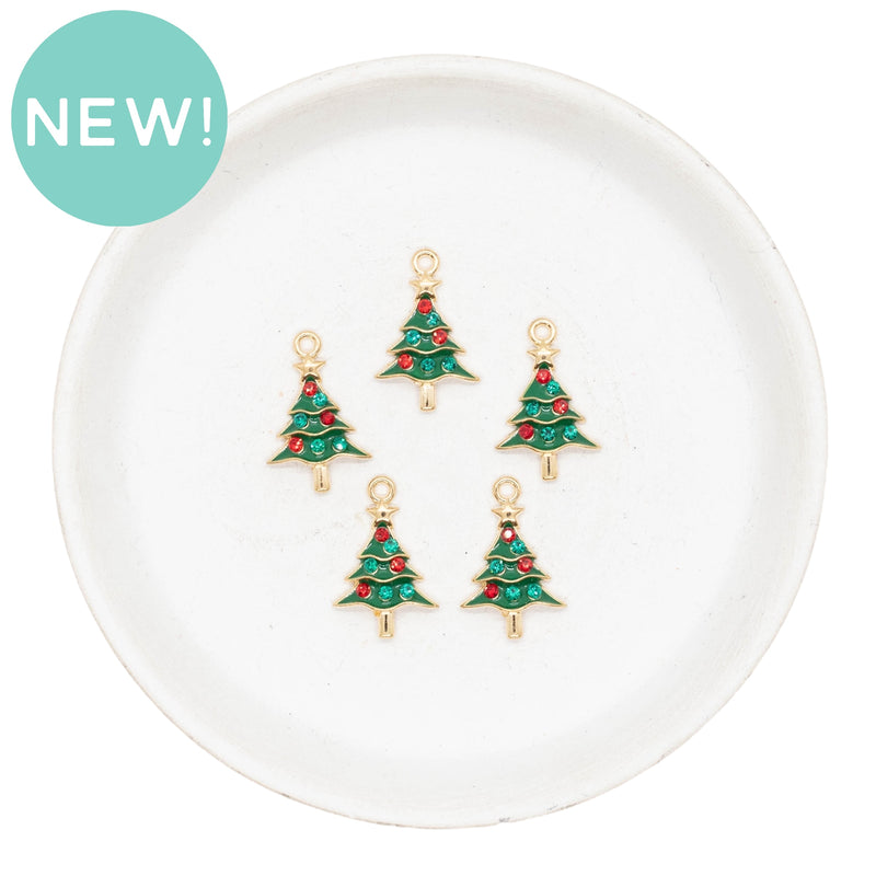 Christmas Tree Enamel Charm w/Rhinestones 23x15mm (Package of 5)